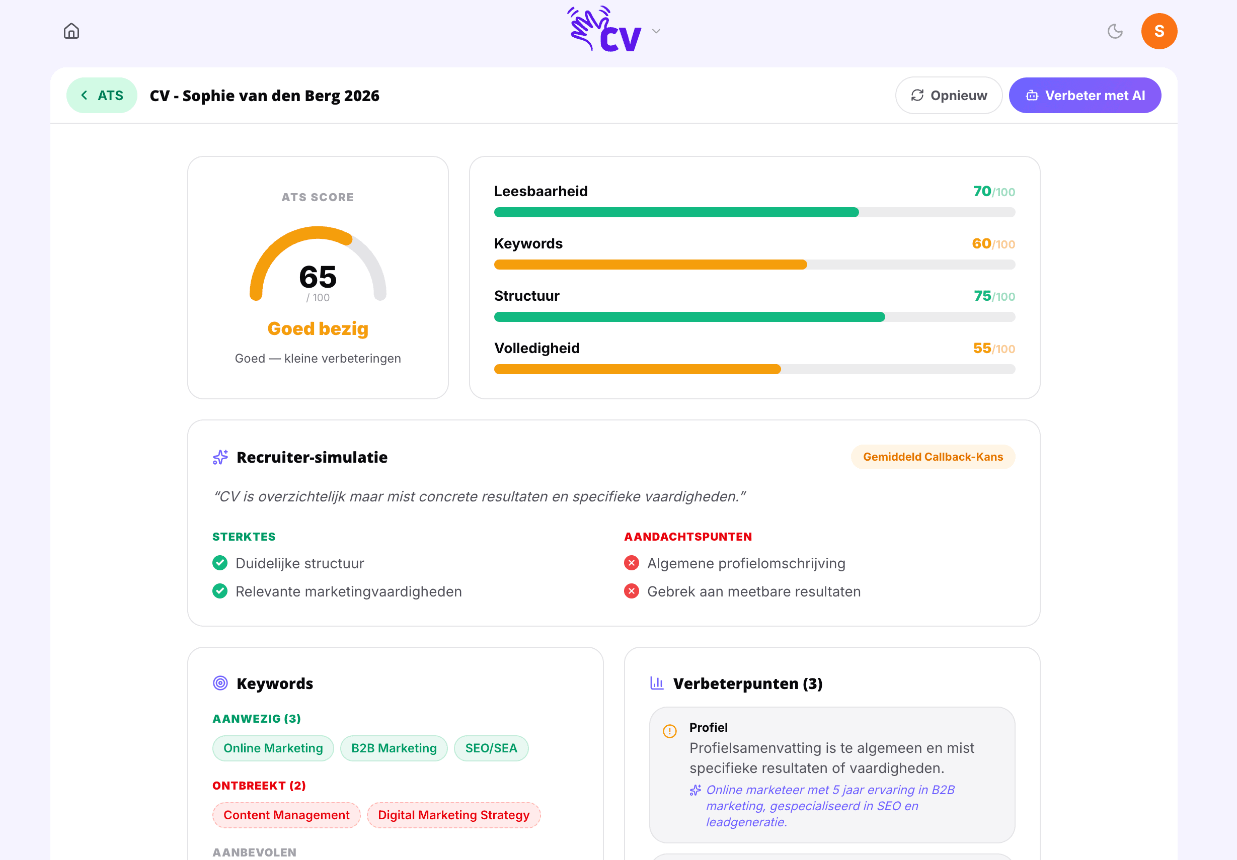 Gratis volledige ATS analyse in minder dan 1 minuut